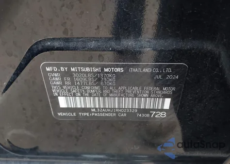 2024 Mitsubishi Mirage Es/Le from USA, damaged, VIN ML32AUHJ1RH023329